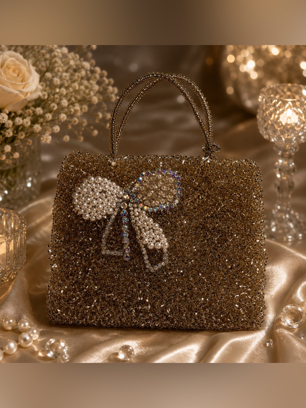 Anteprima Crystal Wirebag Handbag – Champagne Gold